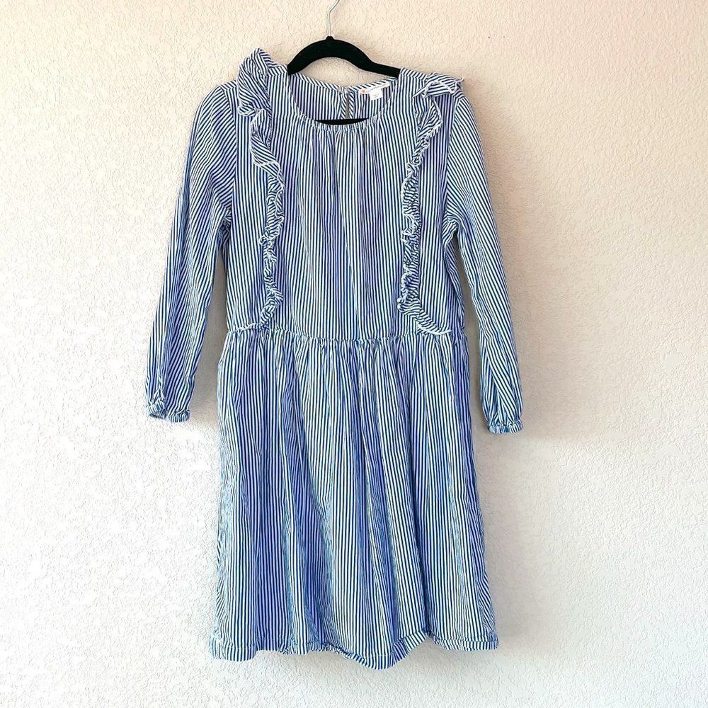 Crewcuts Striped Ruffle Long Sleeve Dress, Size 10